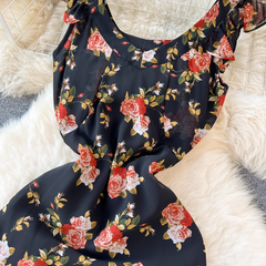 Damen Sommer Retro Blumen Strapskleid