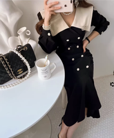 Winterliches französisches Retro-Meerjungfrauenkleid mit Kontrast