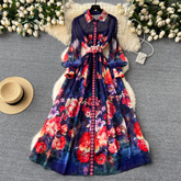 Elegantes French Court-Kleid im Retro-Print