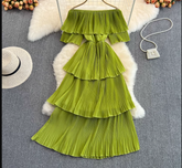 Off-the-shoulder strapless sweet ruffle maxi dress