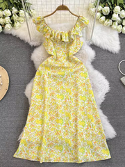 Geblümtes Kleid mit quadratischem Ausschnitt