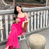 Hot pink Straps Kleid Sommer Urlaub am Meer