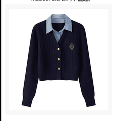 Pullover im College-Stil Herbst und Winter neuer gefälschter zweiteiliger Pullover Britischer Polokragen