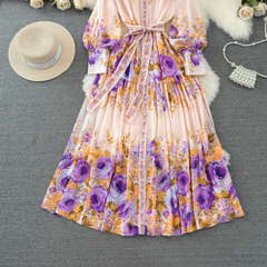 Langärmliges A-Linien-Kleid mit Laternenmuster im Retro-Palaststil