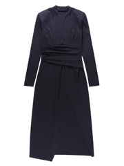 Modisches, schlankmachendes Kleid mit tiefem V-Ausschnitt und hohem Schlitz in Schwarz mit gepolsterten Schultern