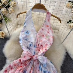 Neckholder-Kleid mit Print in mittlerer Länge, A-Linie