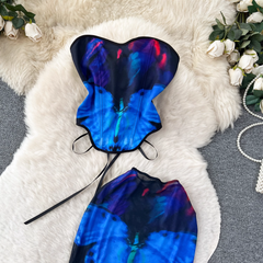 tube top and design printed skirt two-piece dress