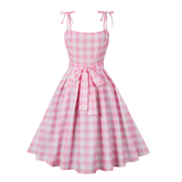 Sommer Student Süße Barbie Rosa Plaid Schleife Swing Kleid