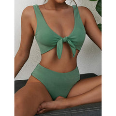 Gerippter, zweiteiliger Badeanzug mit Knotendetail für Damen