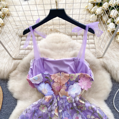 Besticktes dreidimensionales Blumennetzkleid für Damen