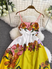 Damen Retro Blumen Strapskleid Sommer Bohemian Style