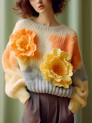 retro flower sweater apricot sweater