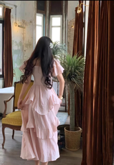 Rosa Sommerkleid für Damen mit eckigem Ausschnitt