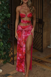 Halter Neck Cutout Tie Up High Slit Backless Maxi Dresses - Red