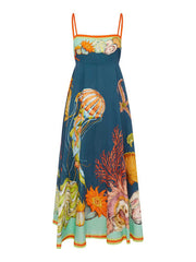 holiday swing graffiti cotton and linen sleeveless suspender dress