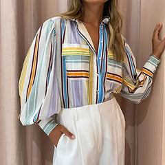 New Elegant Lapel Long Sleeve Printed Painted Casual Shirt