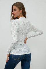 Round Neck Eyelet Long Sleeve Top