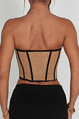 Sweetheart Neck Backless Line Print Irregular Hem Slim Tube Top