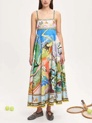 Printed suspender sunflower skirt holiday style dress