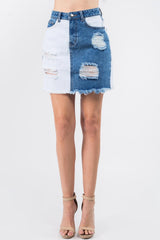 American Bazi – Jeansröcke im Used-Look mit kontrastierenden Flicken und ausgefransten Kanten