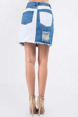 American Bazi – Jeansröcke im Used-Look mit kontrastierenden Flicken und ausgefransten Kanten