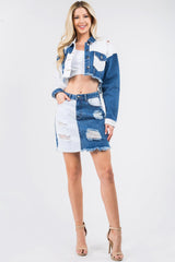 American Bazi – Jeansröcke im Used-Look mit kontrastierenden Flicken und ausgefransten Kanten