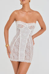 Guipure Lace Patchwork See - Through Party Mini Tube Dresses - White