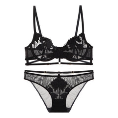 Floral Embroidery Hollow Out Bra And Panty Set