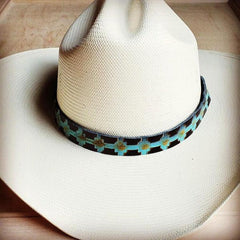 Blaues Hutband aus geprägtem Navajo-Leder