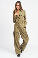 Cargo-Jumpsuit mit Knopfleiste