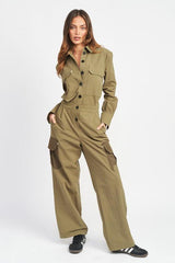 Cargo-Jumpsuit mit Knopfleiste