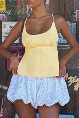 U Neckline Solid Color Knit Open Back Casual Cami - Yellow