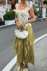 Jacquard Lace Off Shoulder Ruffled Top - Beige