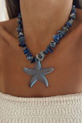 Boho Style Natural Stones Plastic Starfish Pendant Beaded Necklace