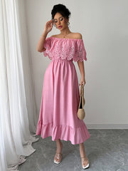 Elegant off-the-shoulder A-line maxi dress
