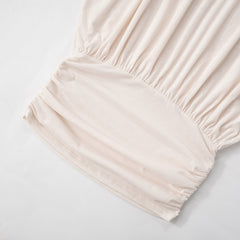 Off Shoulder Batwing Sleeve Ruched Bodycon Plain Mini Dresses - Beige