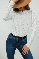 Round Neck Eyelet Long Sleeve Top