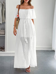 Elegant Strapless Waisted Short Sleeve Long Dress