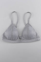 Sequin Notch Lapel Blazer Cami Bra Straight Leg Pants Matching Set - Silver