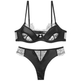 Conjunto de bralette y braguita con bordado francés de encaje de pestañas