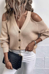Gerippter Cardigan mit tiefem Ausschnitt und Cold-Shoulder-Effekt