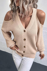 Gerippter Cardigan mit tiefem Ausschnitt und Cold-Shoulder-Effekt