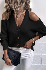 Gerippter Cardigan mit tiefem Ausschnitt und Cold-Shoulder-Effekt