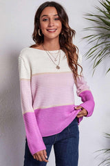Pullover mit horizontalen Rippenmuster und Farbblockdesign