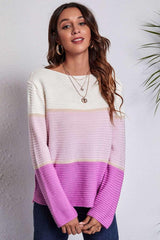 Pullover mit horizontalen Rippenmuster und Farbblockdesign