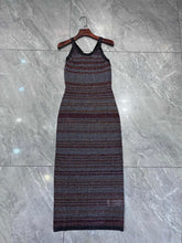 elegant jacquard striped sleeveless knitted vest suspender dress