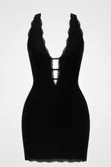 Deep V Neck Backless Bodycon Jacquard Lace Mini Dresses - Black