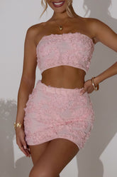 Petal Applique Crop Tube Top Bodycon Mini Skirt 2pcs Set - Pink Pre Order