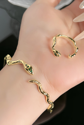 Rhinestone Snake - Shaped Irregular Open Bracelet Open Rings Jewelry Set