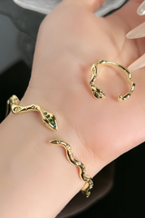 Rhinestone Snake - Shaped Irregular Open Bracelet Open Rings Jewelry Set